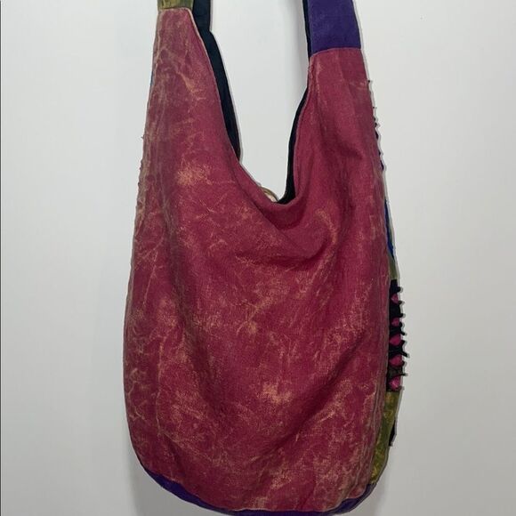 Purple and Pink Bohemian Shoulder Bag with Patchwork Design - Picture 5 of 6